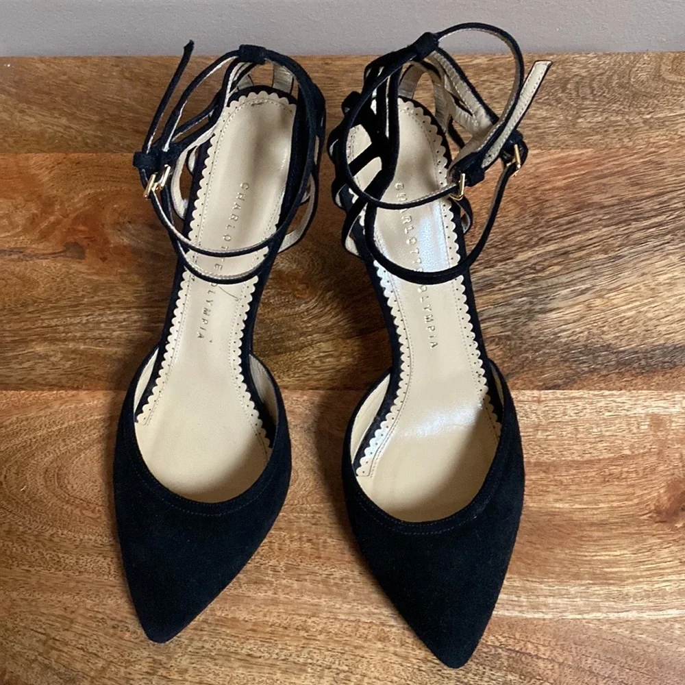 Charlotte Olympia Black Suede Aranea Spider Web d'Orsay Pump Heels Shoes